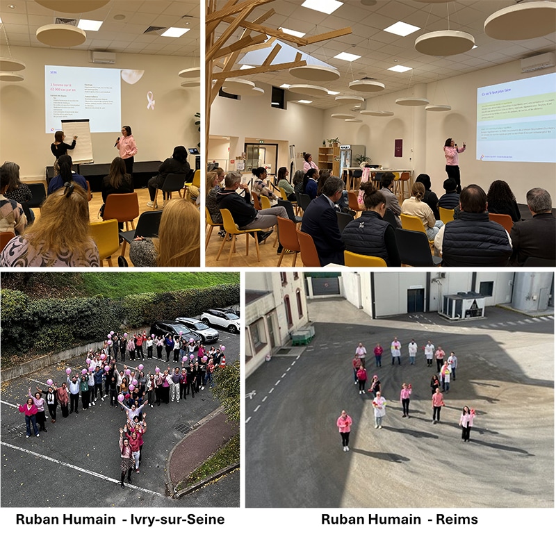 Mosaïque de photos : conférence de la Ligue sur le site d'Ivry-sur-Seine + rubans humains à Ivry et Reims