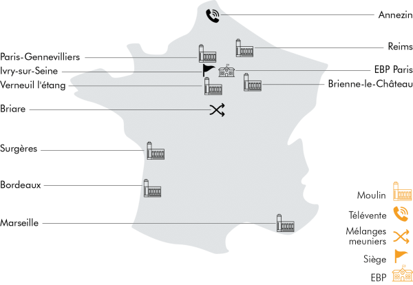 Carte des implantations des sites de production GMP en France