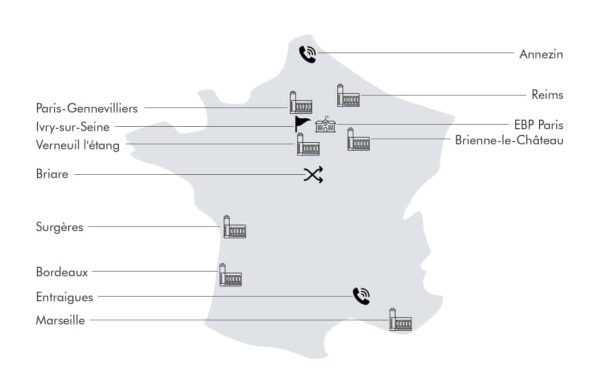 Carte des implantations des sites de production GMP en France - format 1024x669px